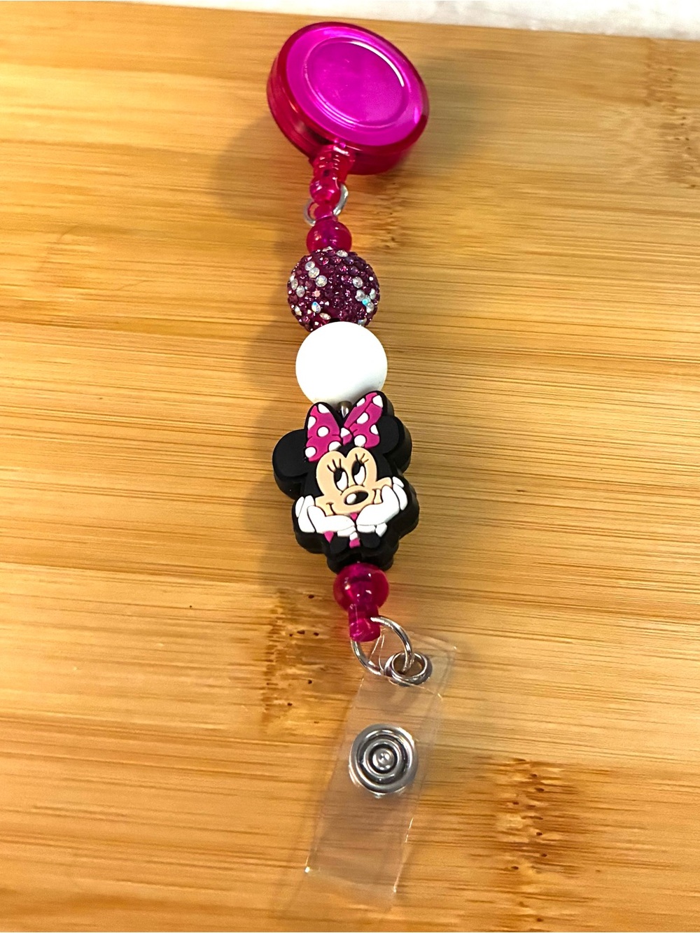 Pink Character Beaded Badge Reel